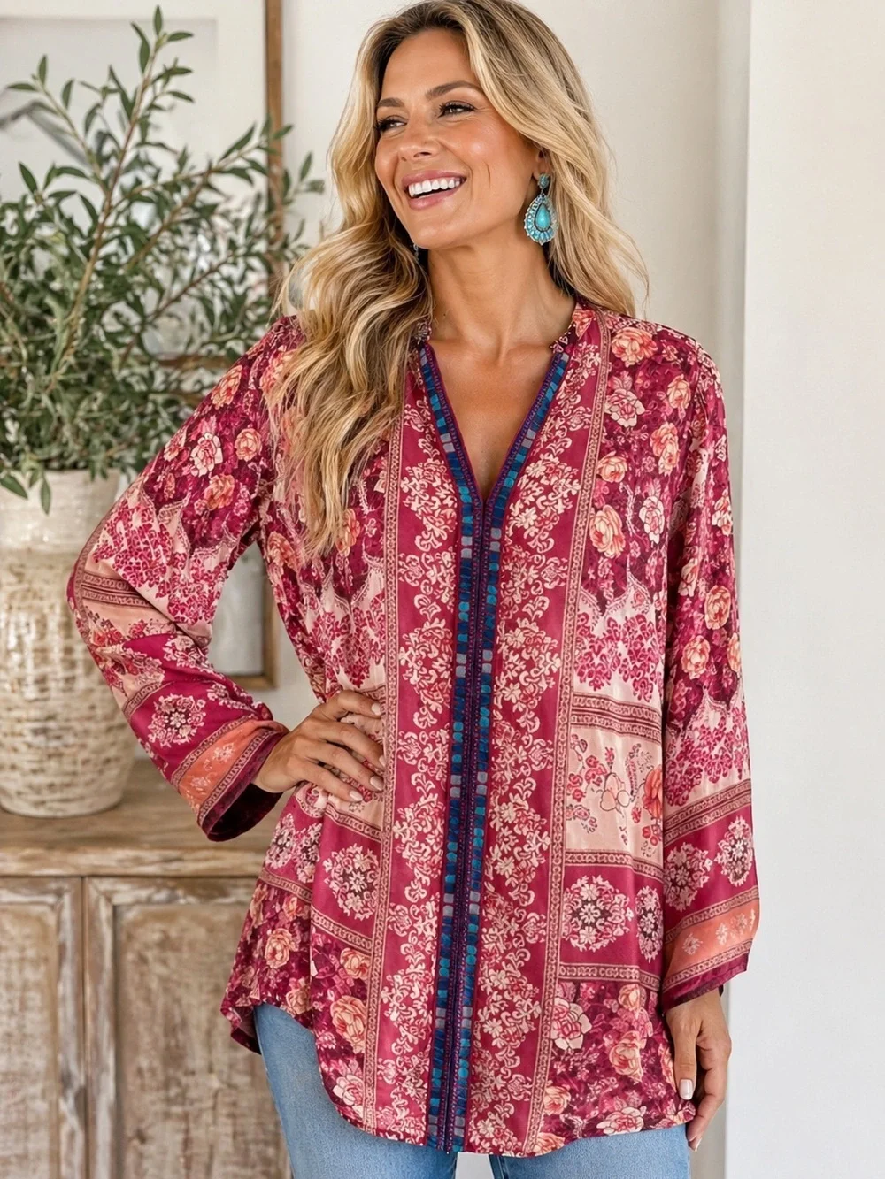 Johnny Was Inca trim blouse NWT